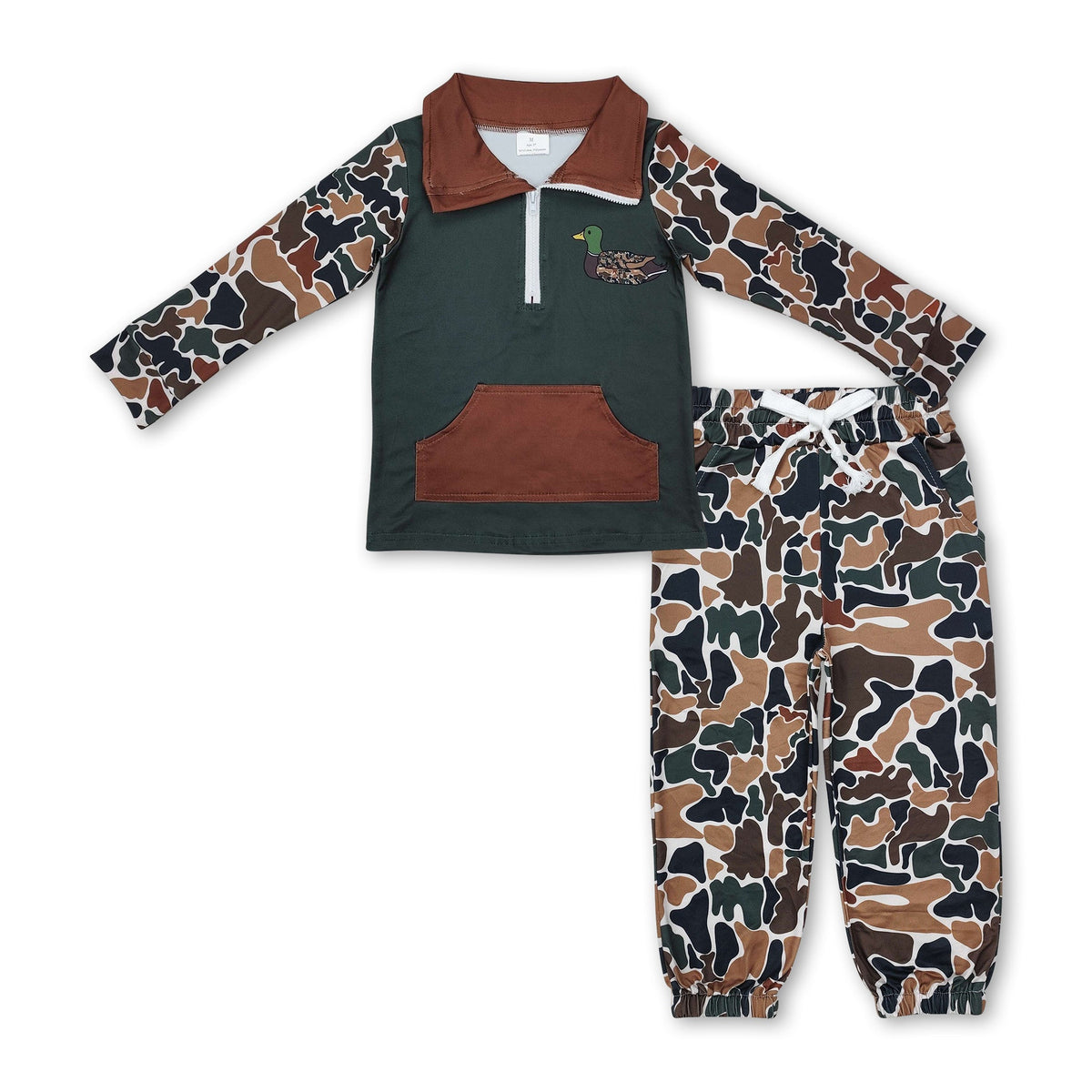 Duck brown camo pullover pants baby boy clothing set