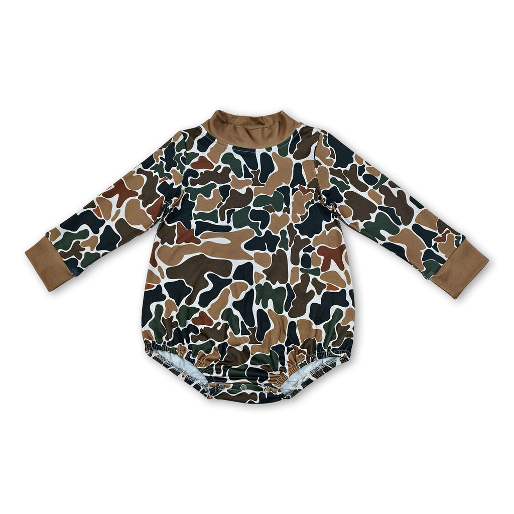 Long sleeves brown camo mock neck baby kids fall romper