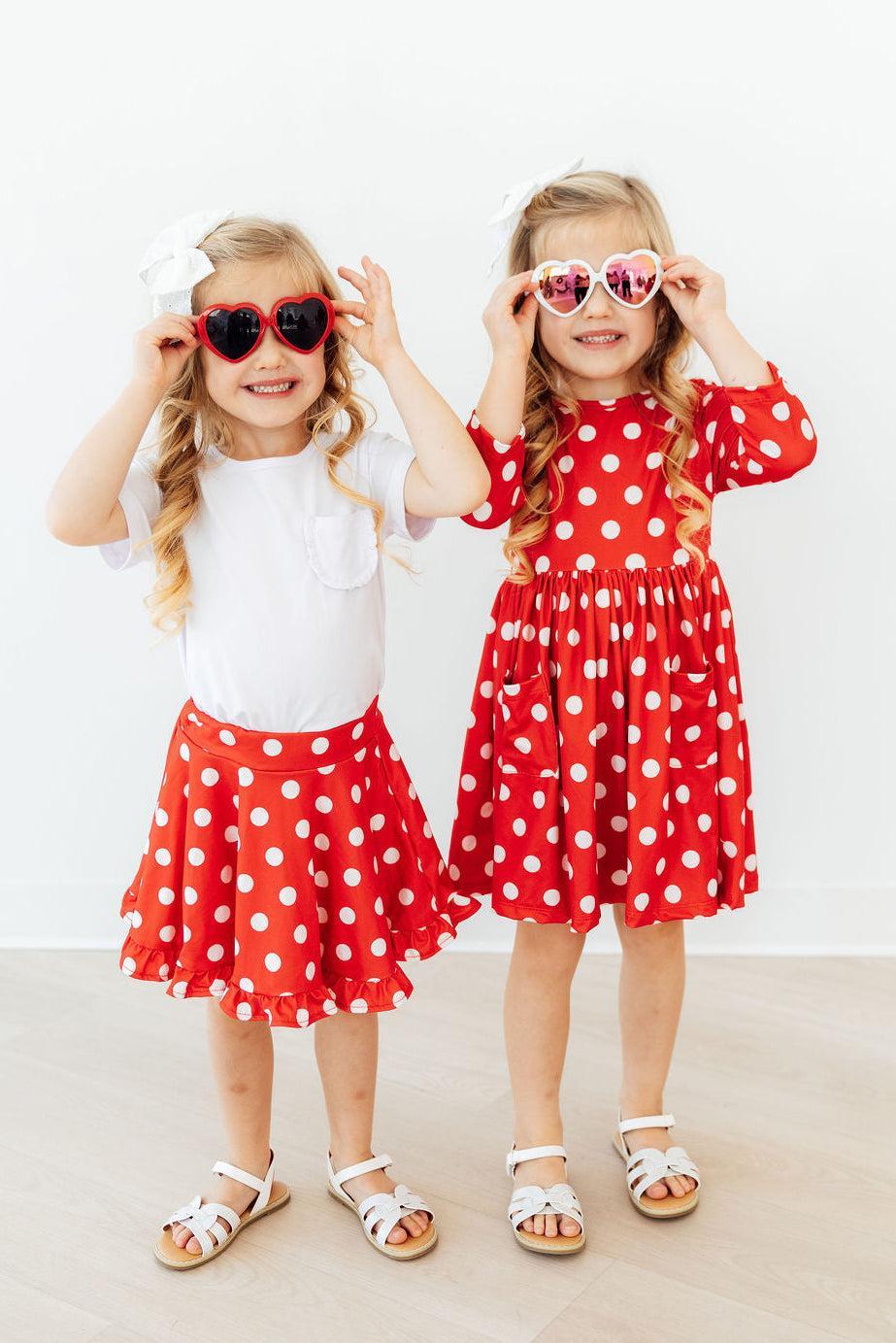 Red Polka Dots 3/4 Sleeve Pocket Twirl Dress